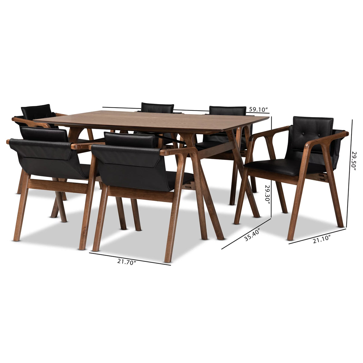 Black Imitation Leather Upholstered Wood 7-Piece Dining Set W457883