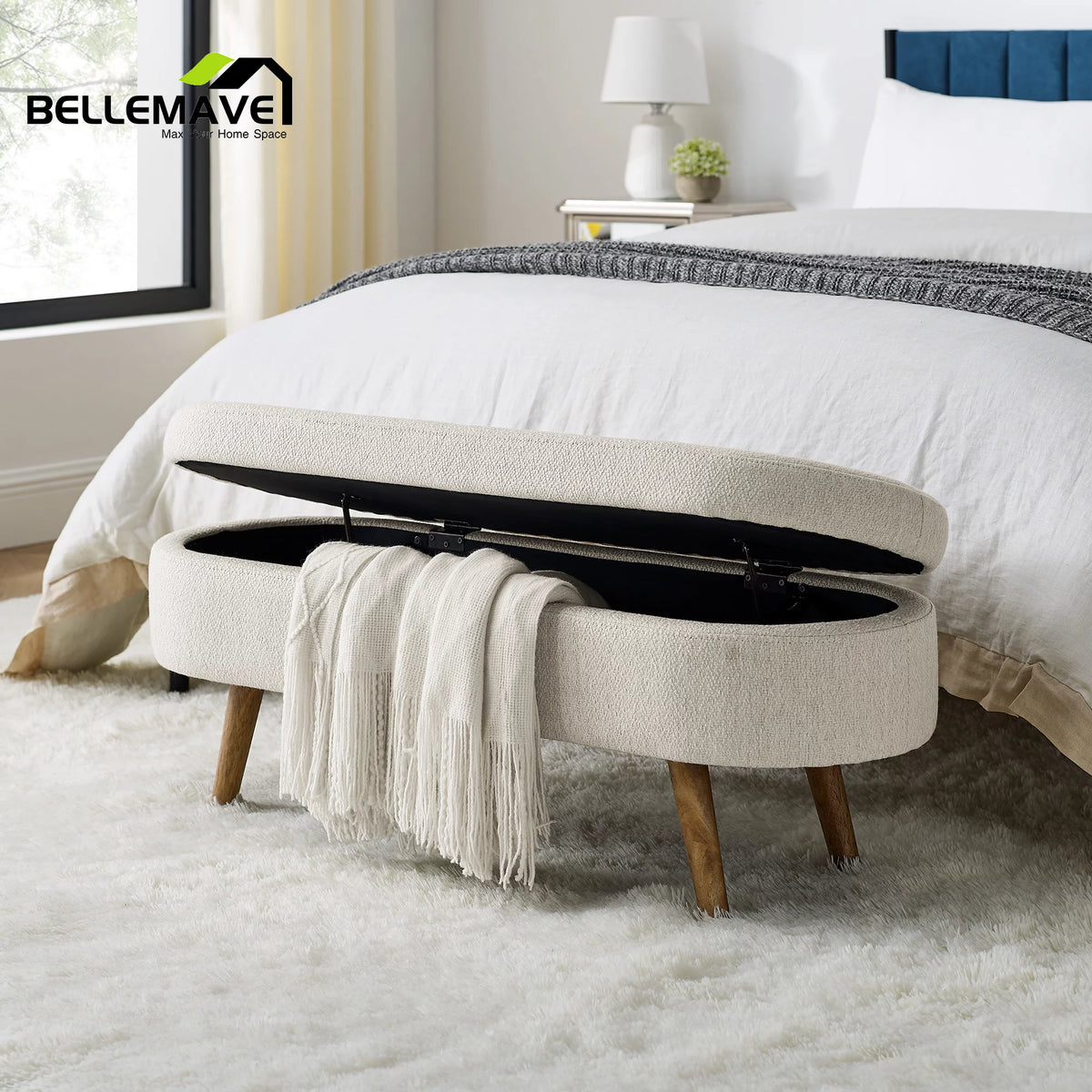 Beige Linen Upholstered Storage Ottoman O2892