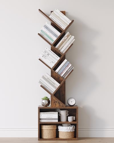 6 Tier Rustic Brown Tree Bookshelf with Storage Cabinet K125