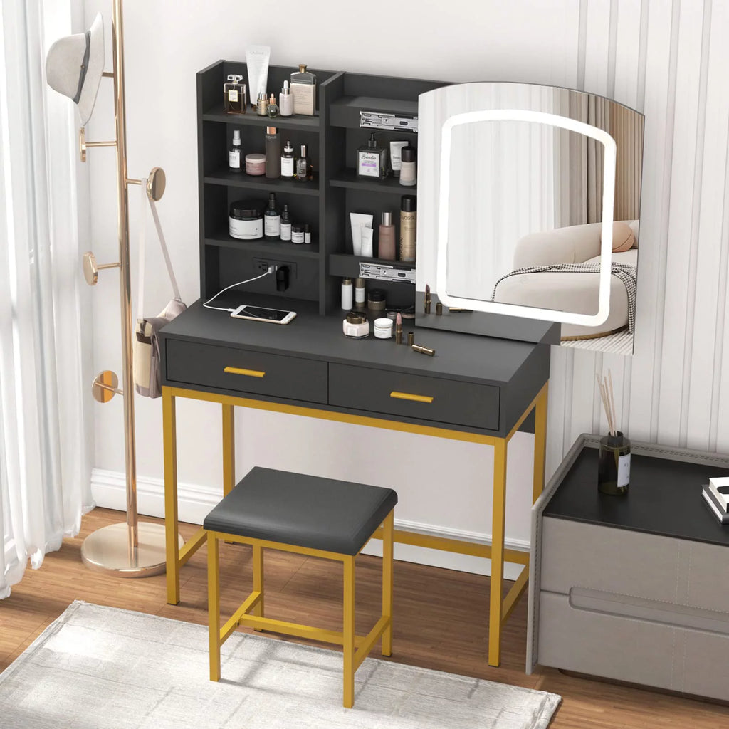 35 inch Vanity Desk with Lighted Mirror and Drawers M815
