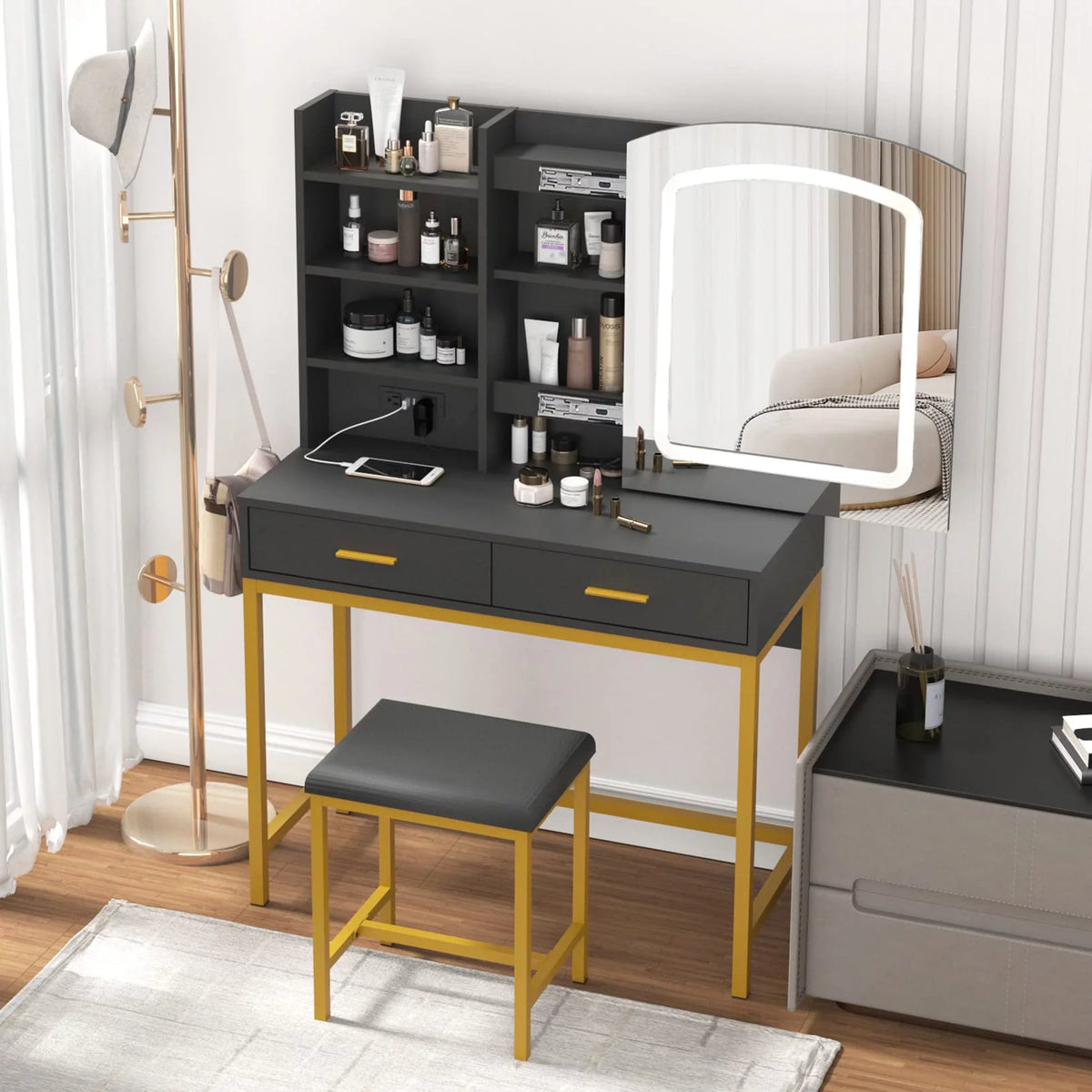 35 inch Vanity Desk with Lighted Mirror and Drawers M815