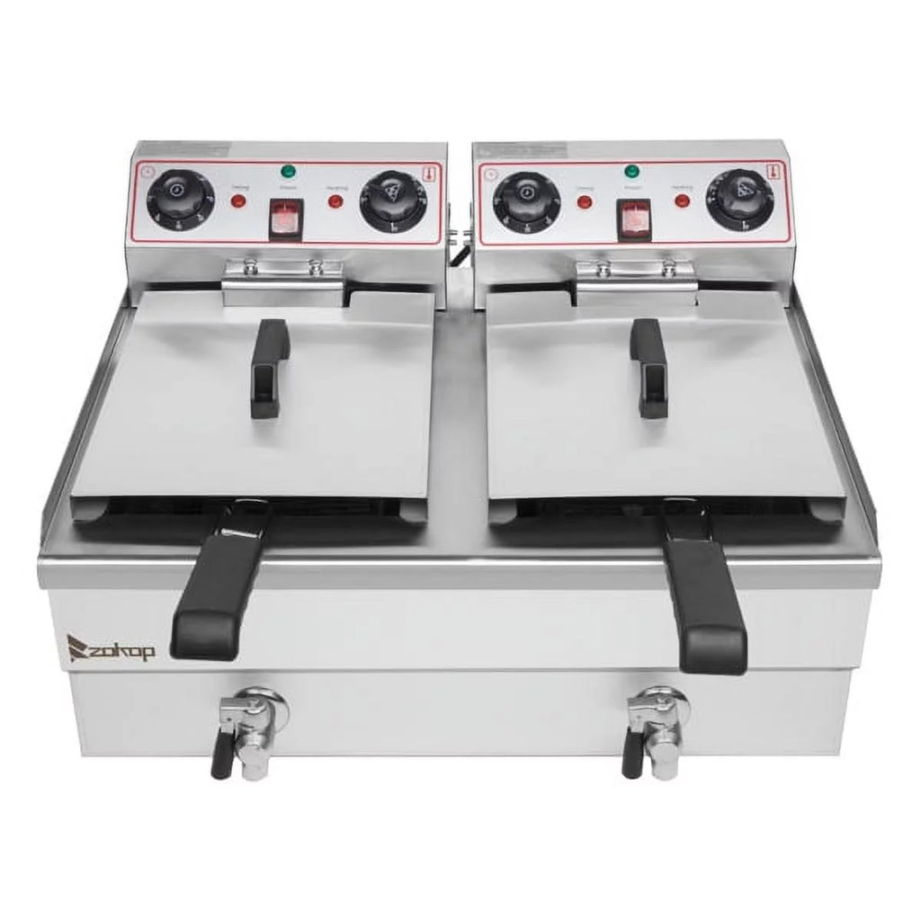 Double Tank Deep Fryer 16L Stainless Steel 3400W S6819