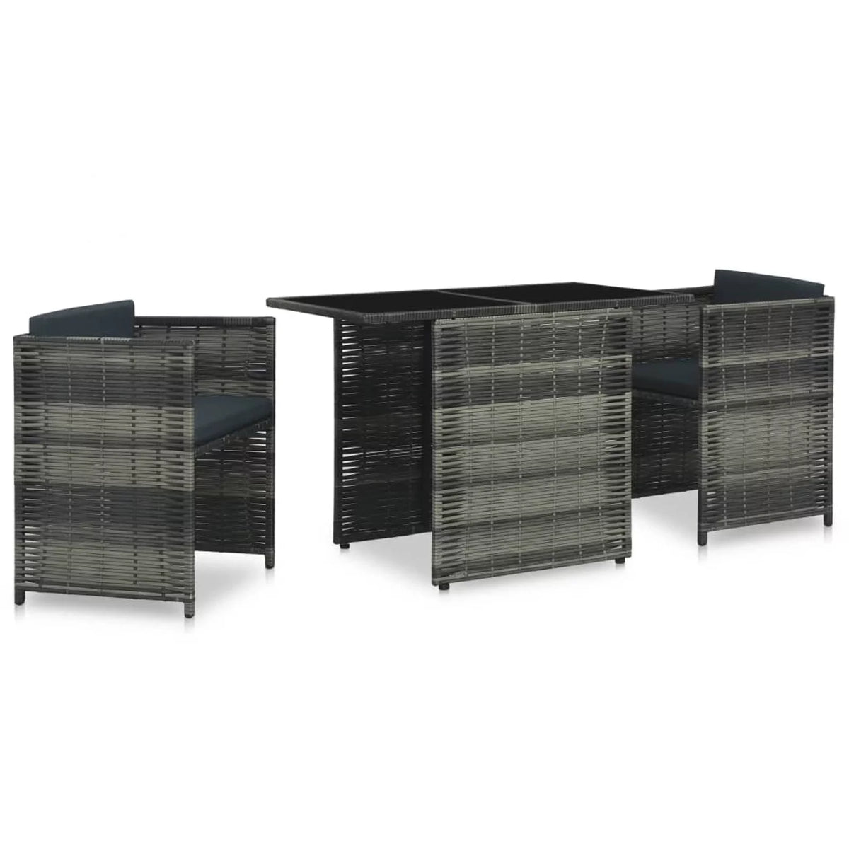 3 Piece Glass Tabletop Poly Rattan Bistro Set with Cushion T163