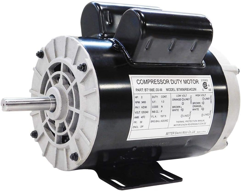 2 HP SPL Compressor Duty Electric Motor, 3450 RPM, 56 Frame, 5/8" Shaft Diameter, 120/240 Volt P108