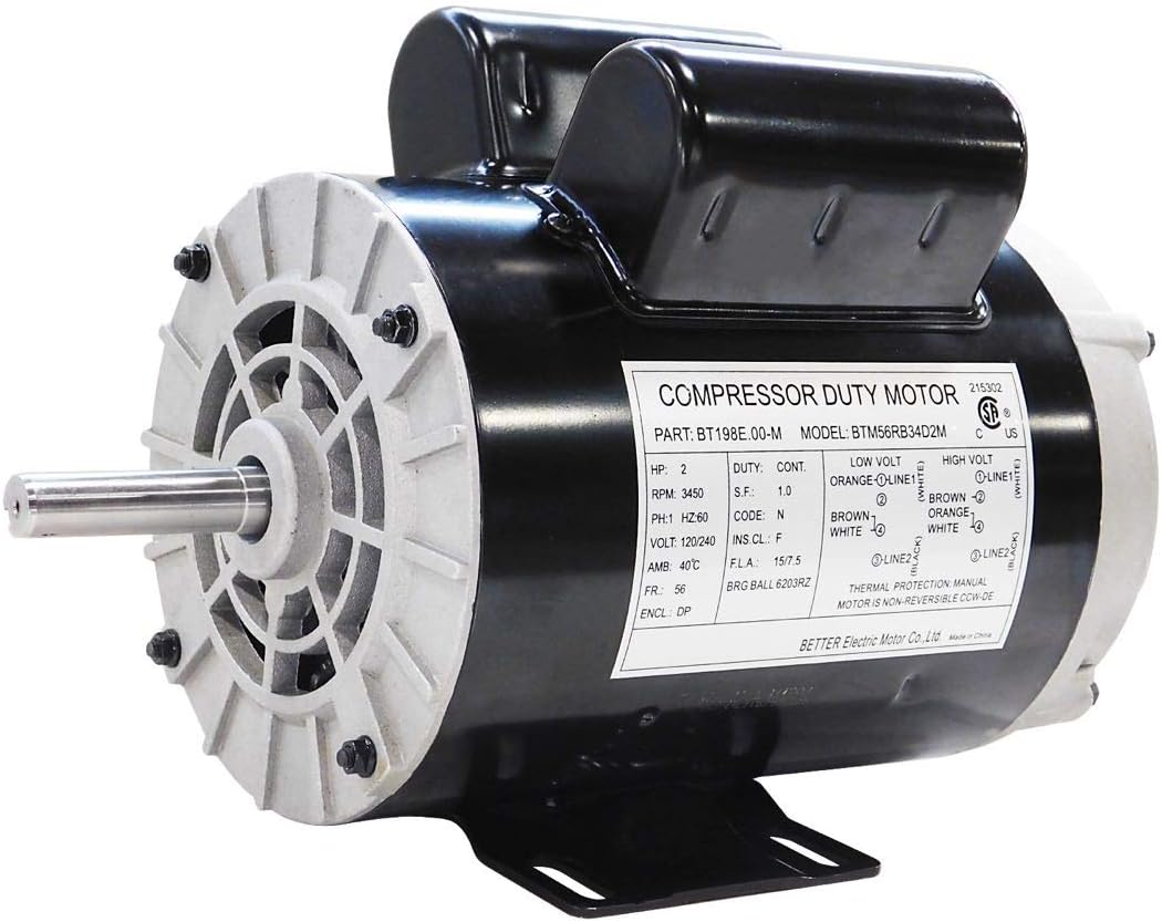2 HP SPL Compressor Duty Electric Motor, 3450 RPM, 56 Frame, 5/8" Shaft Diameter, 120/240 Volt P108