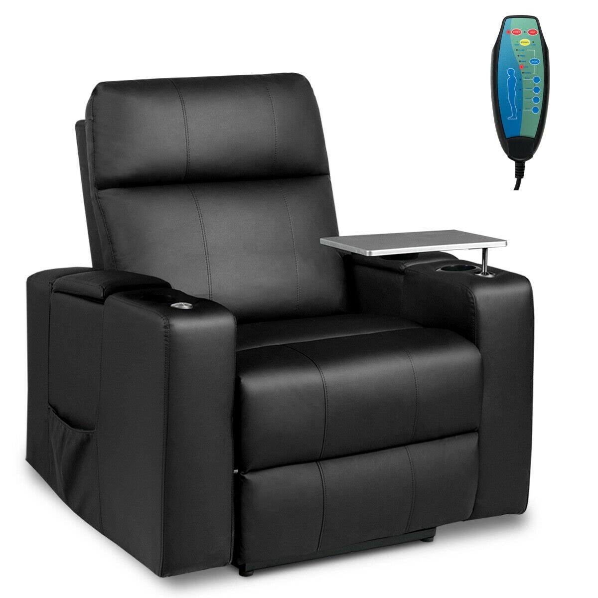 Black Massage Recliner Chair with Swivel Tray and Remote Control Q232584