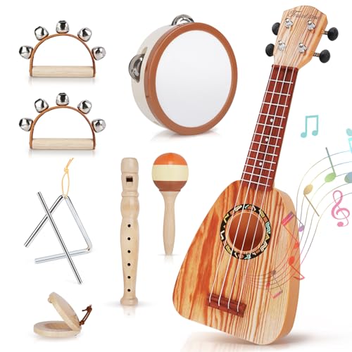 Kids Guitar Set 7 in 1 Musical Instruments with Ukulele Flute Tambourine Maracas O619