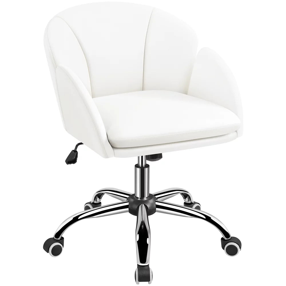 White Swivel Rolling Desk Chair with Armrests J449