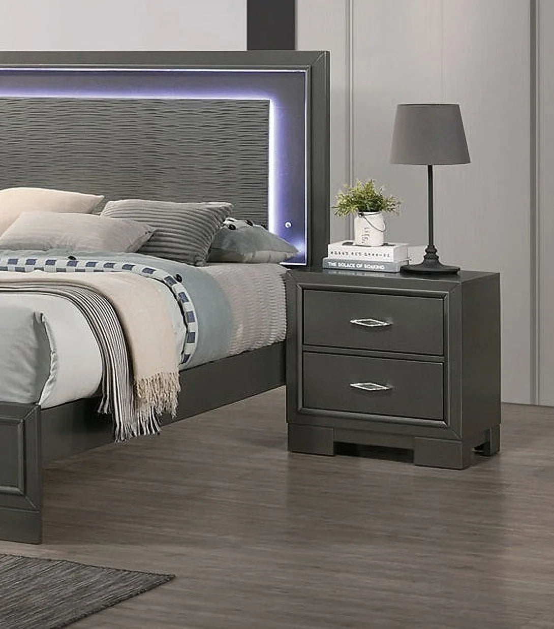 Solid Wood Nightstand Gray K268