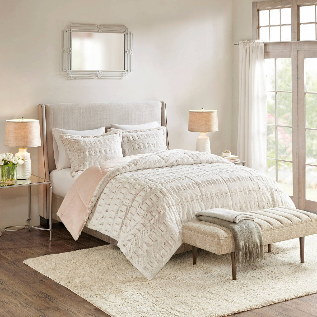 Blush Long Fur Comforter Mini Set Twin/Twin XL F917129