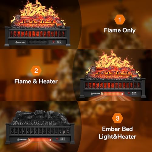 Black 20-Inch Electric Fireplace Logs with Remote Controller E7920