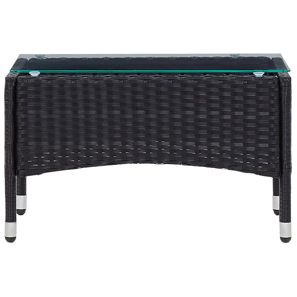 Black Poly Rattan Glass Top Side Table T61105