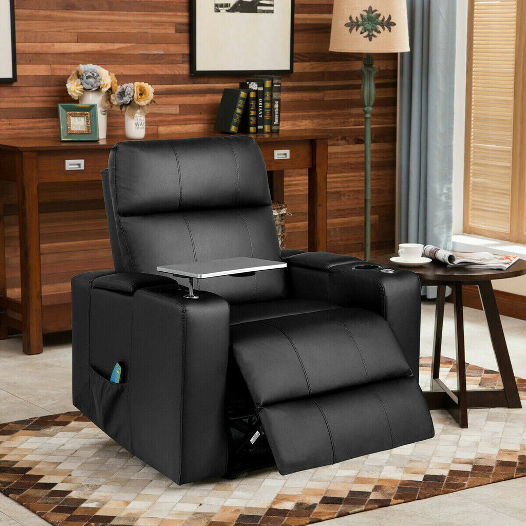 Black Massage Recliner Chair with Swivel Tray and Remote Control Q232584