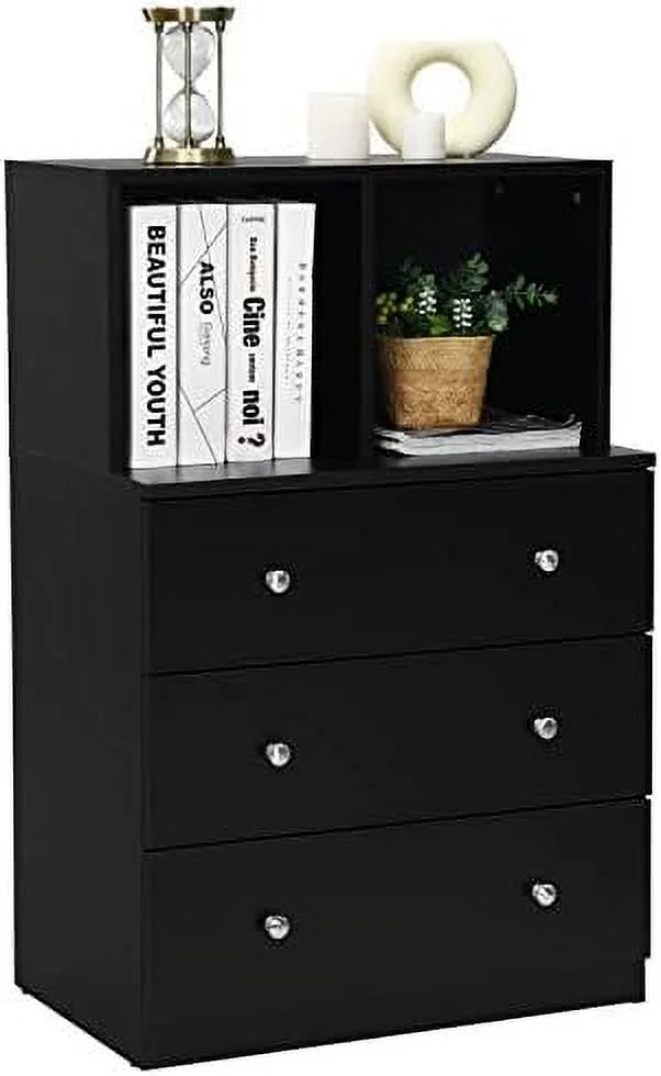 Black 3 Drawer 2 Cubby Dresser 24x16x37 Inch H842