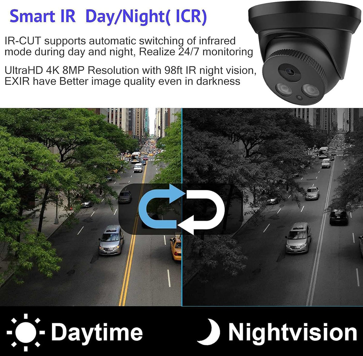 4K 8MP Outdoor PoE IP Turret Camera with Mic/Audio, 2.8mm Lens, IP67, WDR, Motion Detection X523
