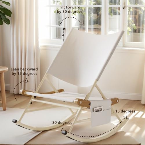 Folding Outdoor Rocker Chair with Side Pocket Carry Bag White H79979