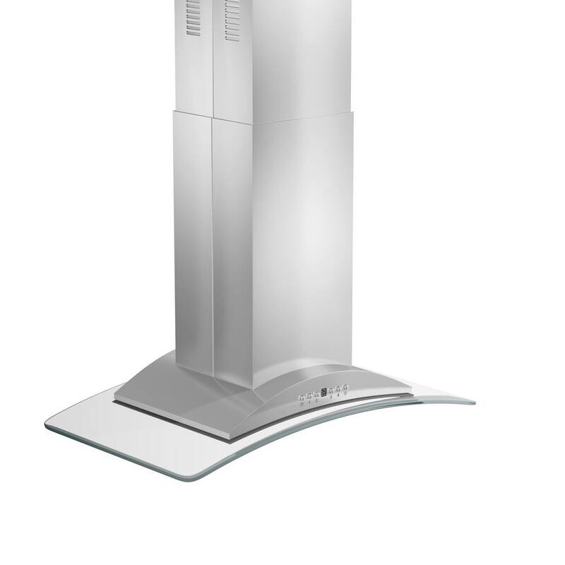 30 in. 400 CFM Convertible Island Mount Range Hood with 2 LED Lights in Stainless Steel with Curved Glass E16042