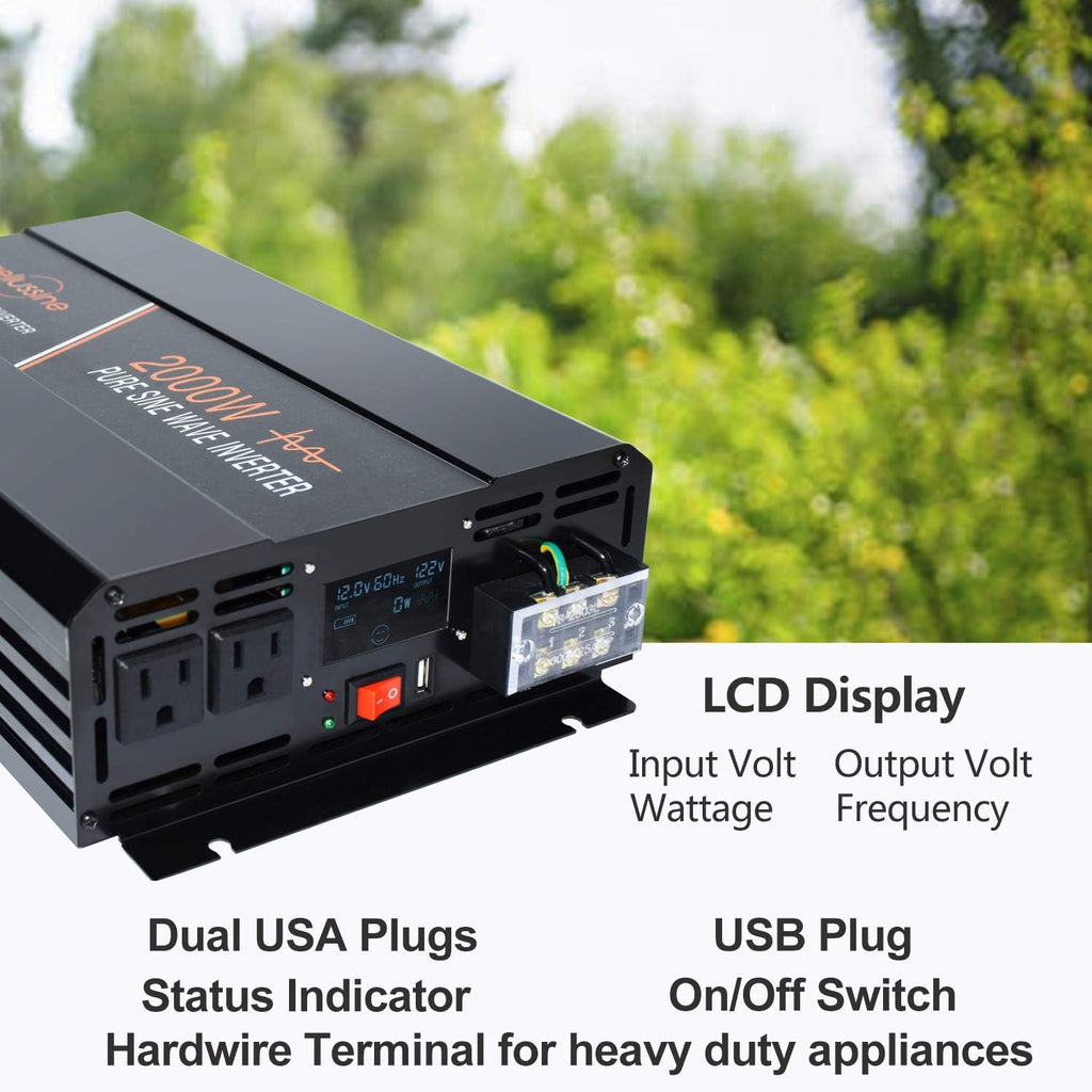 2000 Watt Pure Sine Wave Inverter 12v dc to ac 120v with LCD Display J5795