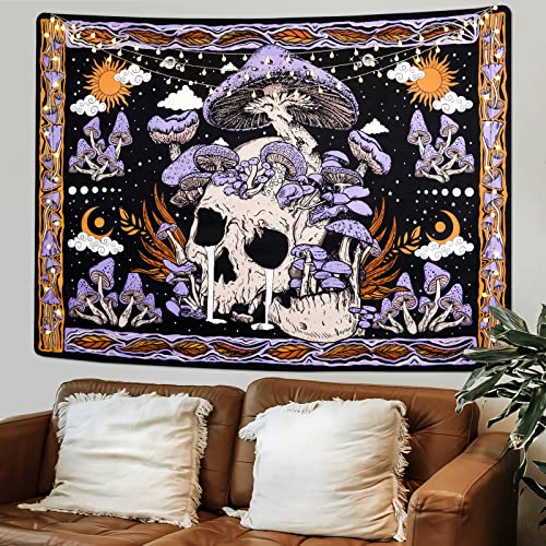 Purple Mushroom Skull Wall Tapestry H8055