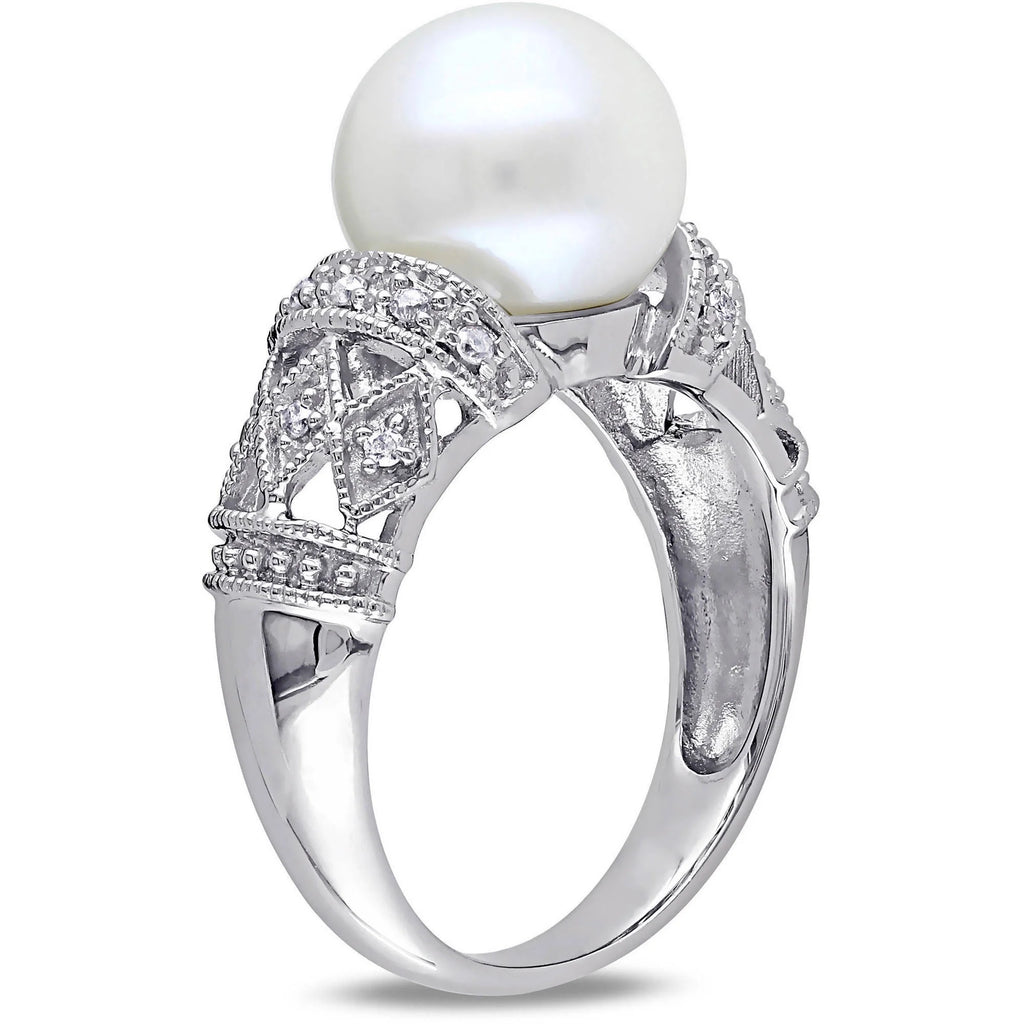 9-9.5mm White Cultured Freshwater Pearl Sterling Silver Cocktail Ring D8599