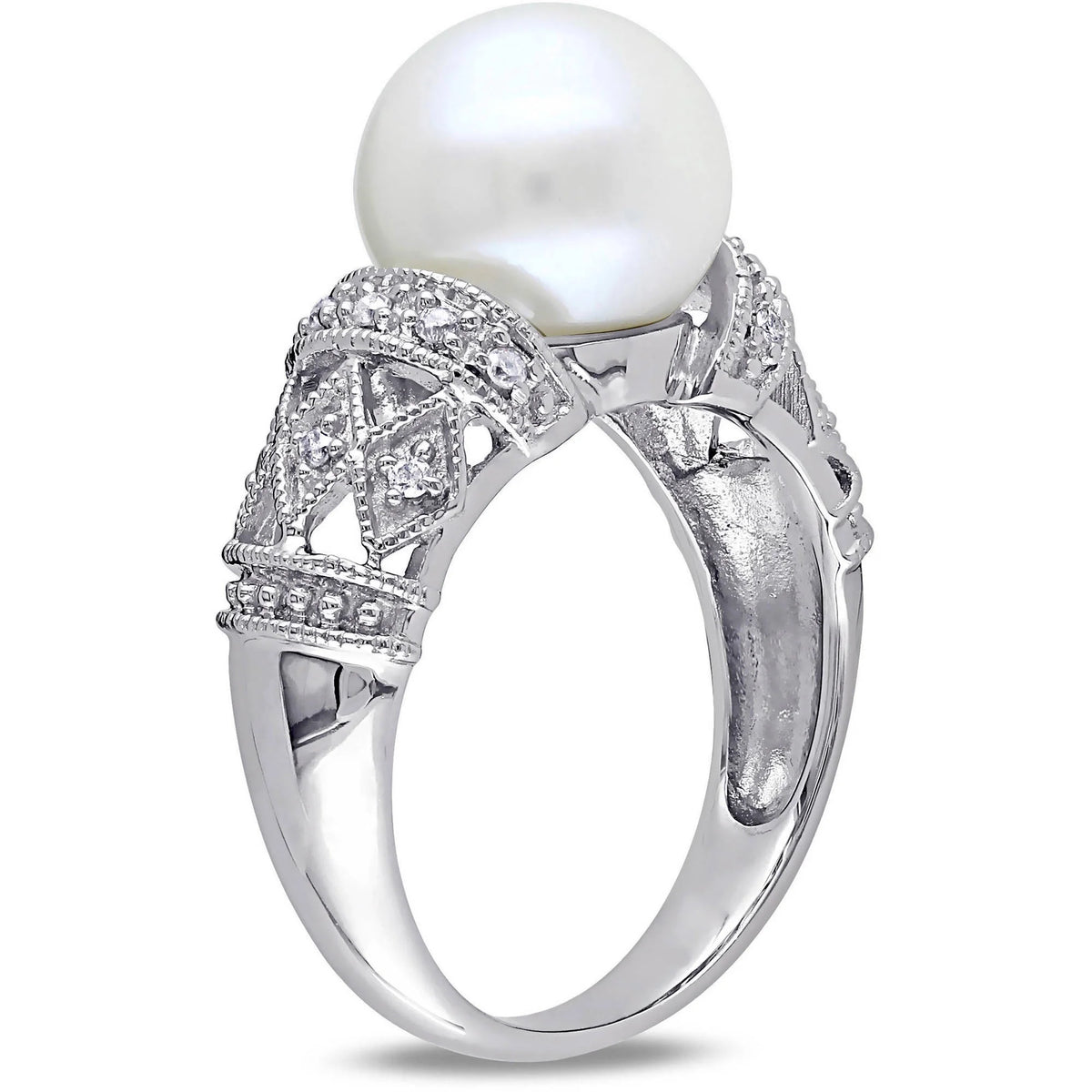 9-9.5mm White Cultured Freshwater Pearl Sterling Silver Cocktail Ring D8599