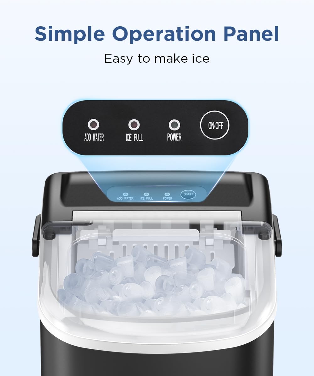 Countertop Ice Maker with Self-Cleaning, 26.5lbs/24Hrs, 9 Bullet Ice Cubes in 6 Mins, Ice Basket and Scoop C900