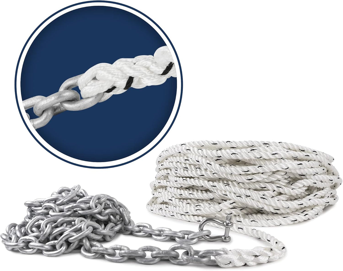 Nylon 3 Strand Anchor Rode with Galvanized Steel Chain and Shackle B755