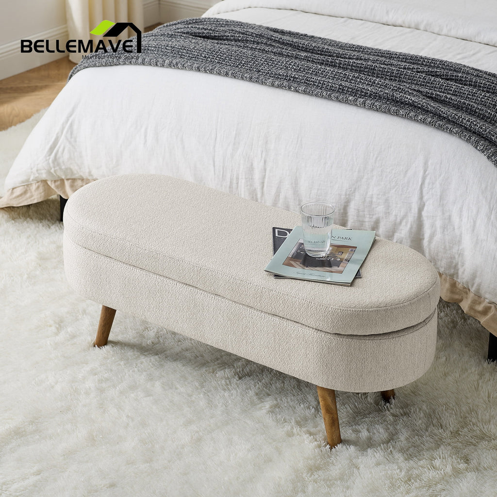 Beige Linen Upholstered Storage Ottoman O2892