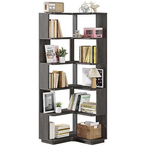 6-Tier Industrial Corner Bookshelf with Side Panels T464