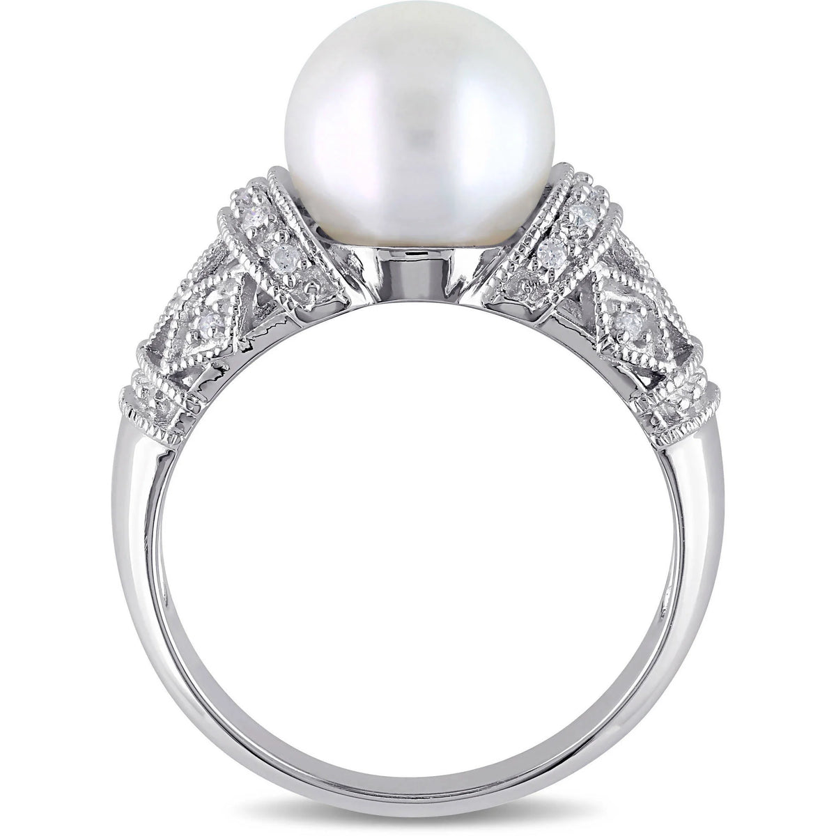 9-9.5mm White Cultured Freshwater Pearl Sterling Silver Cocktail Ring D8599