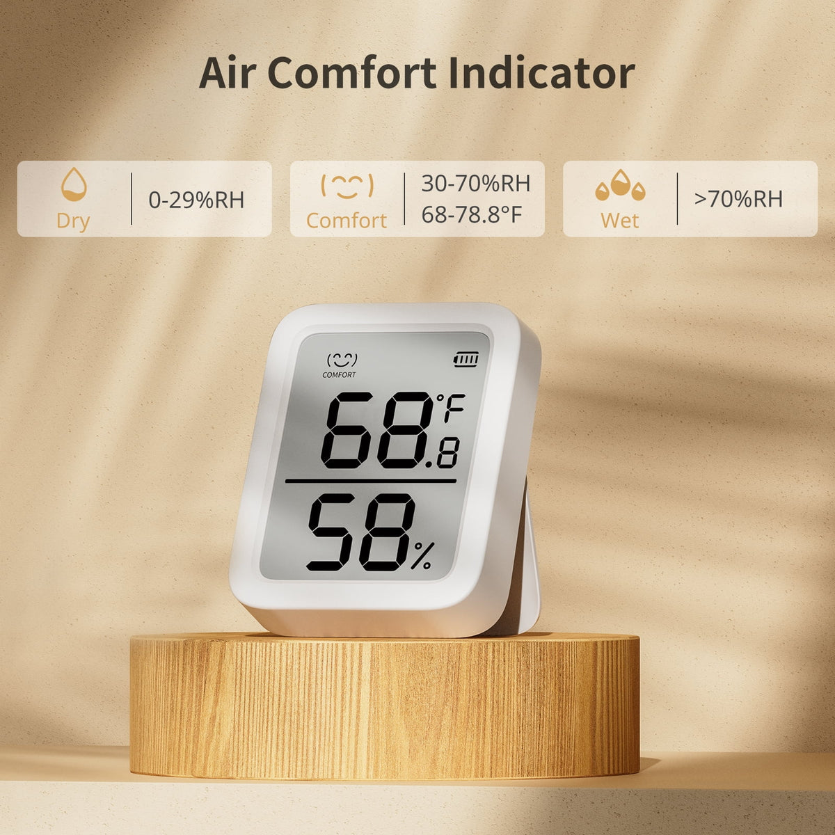 Thermometer & Hygrometer, Bluetooth Temperature Humidity Sensor, 3" LCD Display, White, 2 Pack K10762