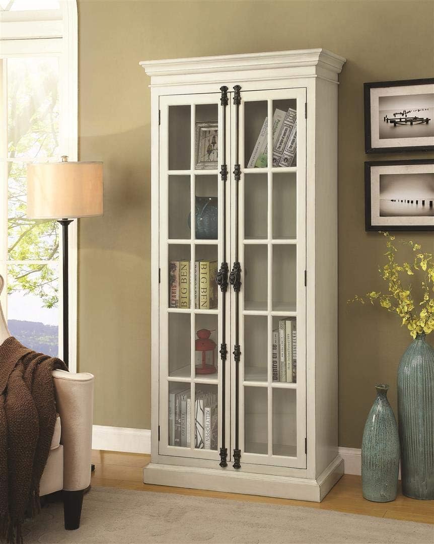 2-Door Curio Cabinet Antique White Clear C6257