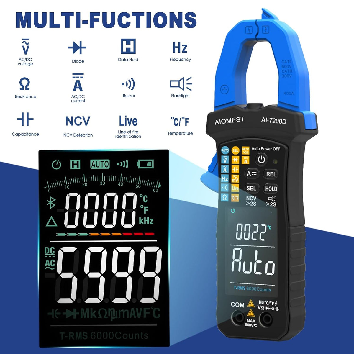 6000 Counts Auto-Range True-RMS Digital Clamp Meter P602