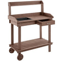 36" Wooden Potting Bench Work Table with 2 Removable Wheels, Brown J925