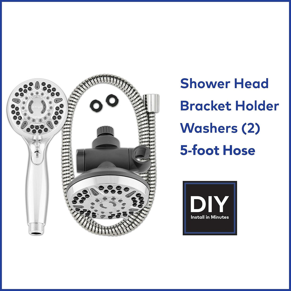 High Pressure Handheld Shower Head with 5-Foot Hose, 96-inch Metal Shower Hose Pack of 2 K628218