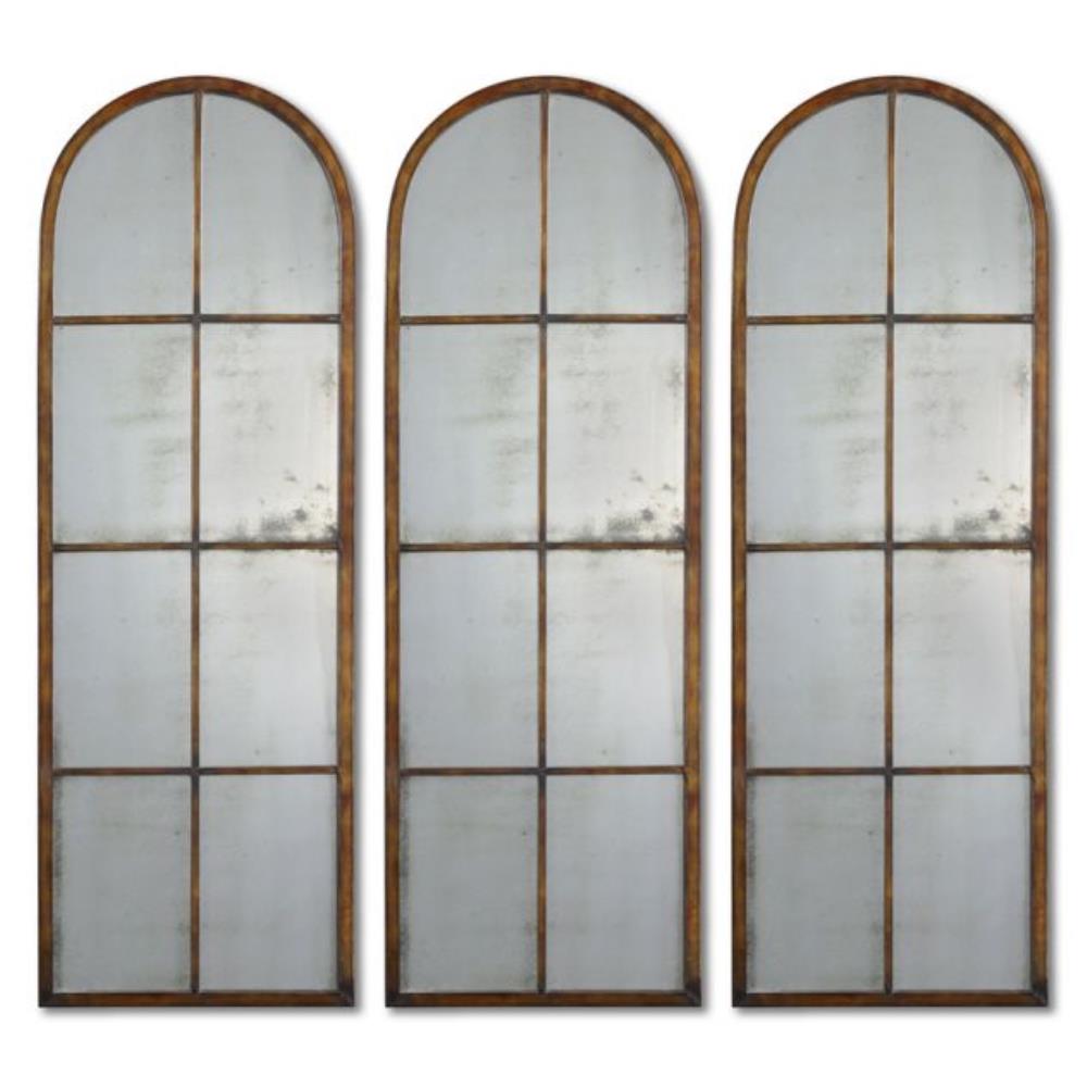 Antique Arch Windowpane Mirror with Metal Frame G703