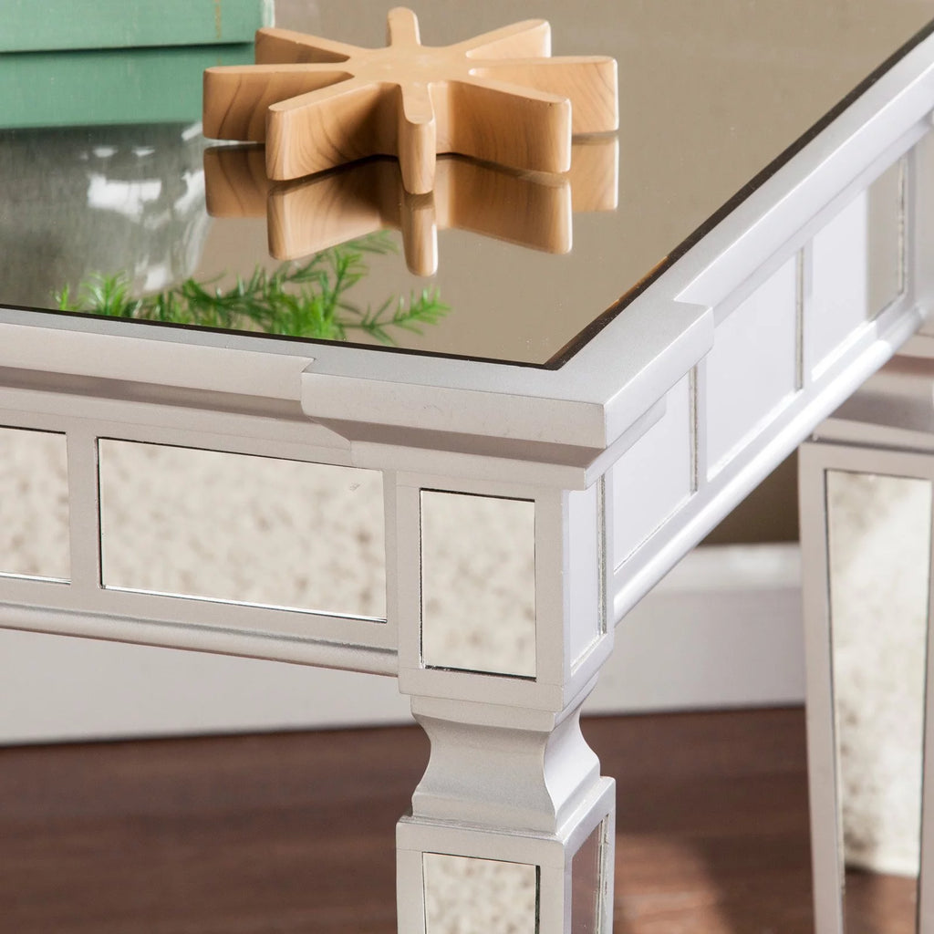 Square Mirrored Wood End Table O544