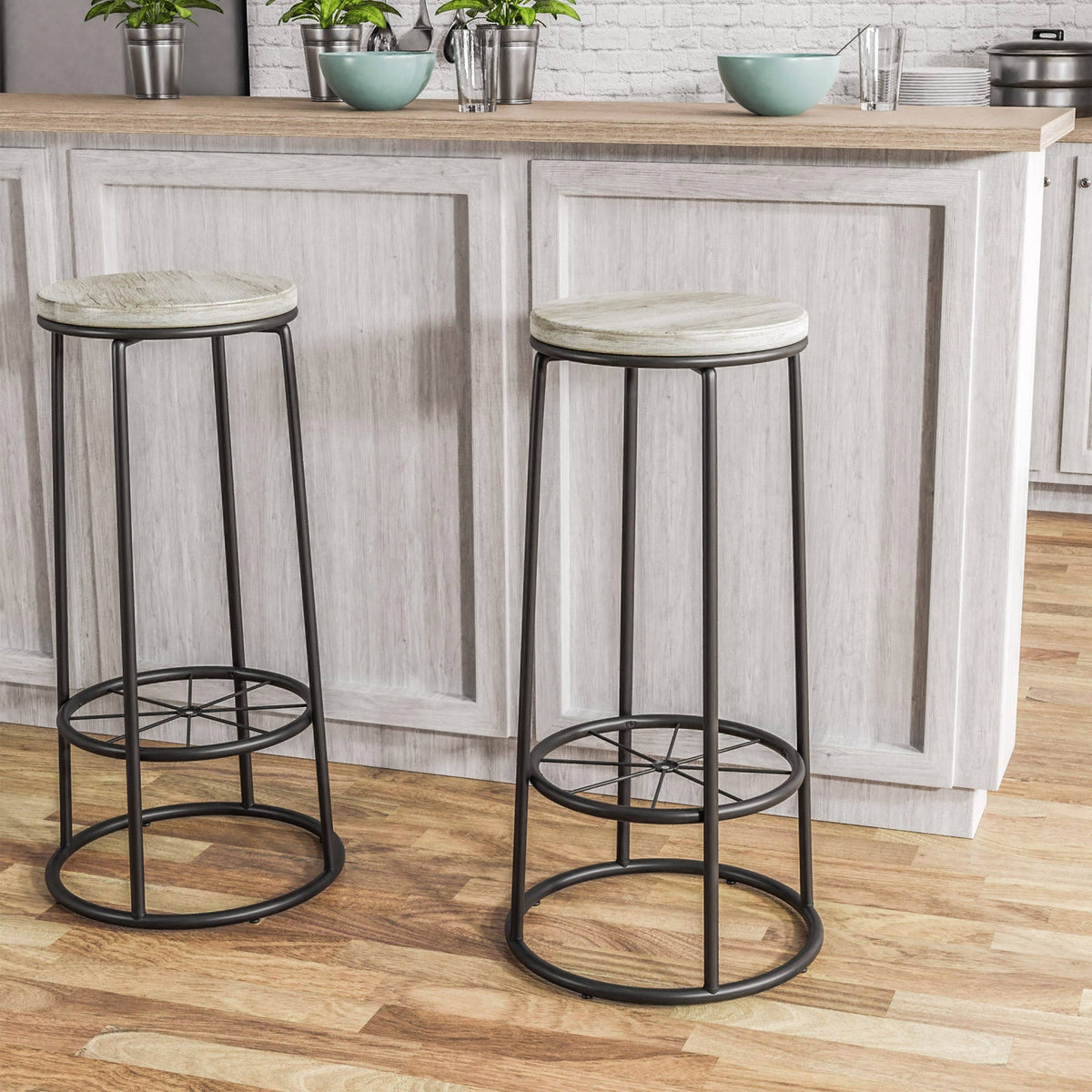 Rustic Metal Barstools Set of 2 H709