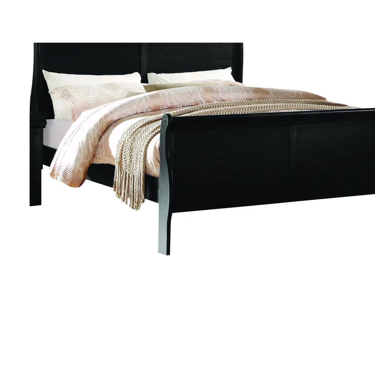 Brown Twin Size Wooden Sleigh Bed with Panel Headboard and Footboard P698