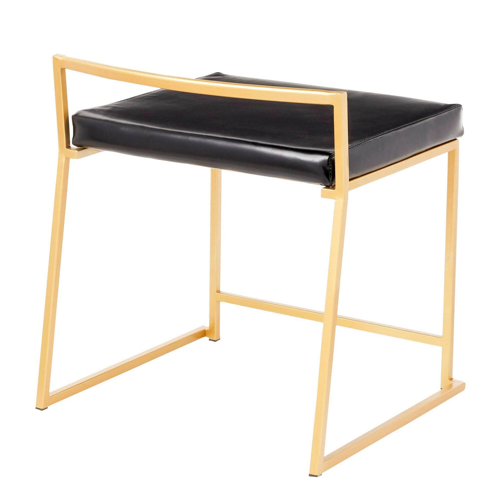 Gold Metal and Black Faux Leather Stackable Dining Chair Set of 2 H484124