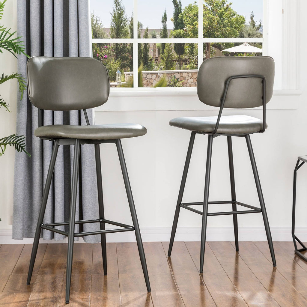 Grey PU Leather Bar Stool with Back, Set of 2 P51229