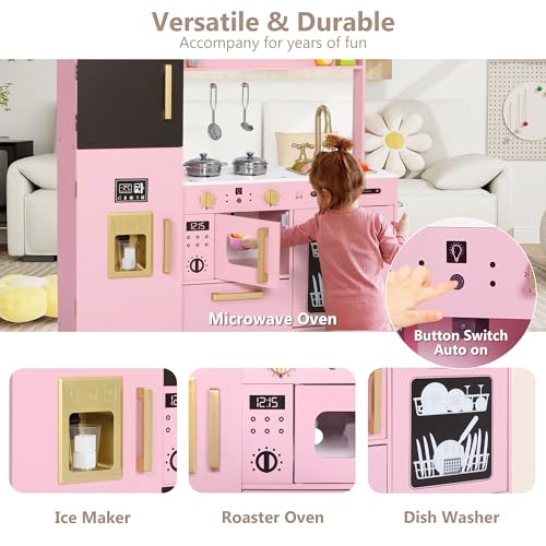 Wooden Kids Play Kitchen Set with Blackboard D60437