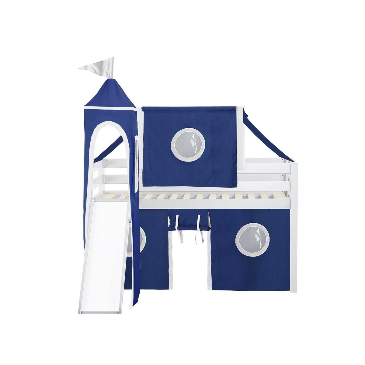 Gray Low Loft Twin Bed with Slide and Tower P3184
