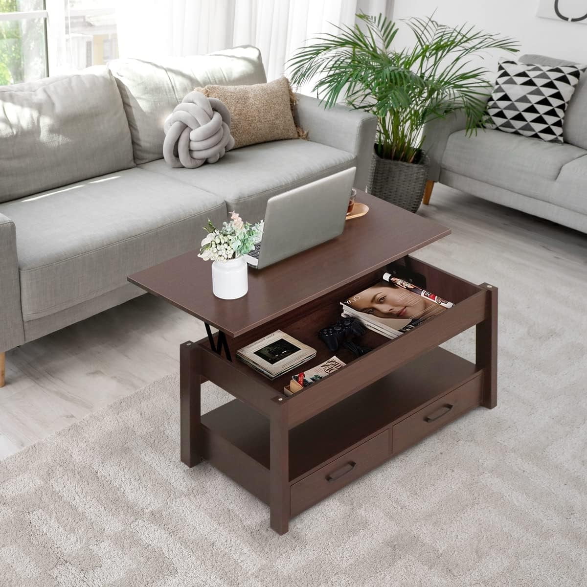 2 Drawer Lift Top Coffee Table Espresso J86280