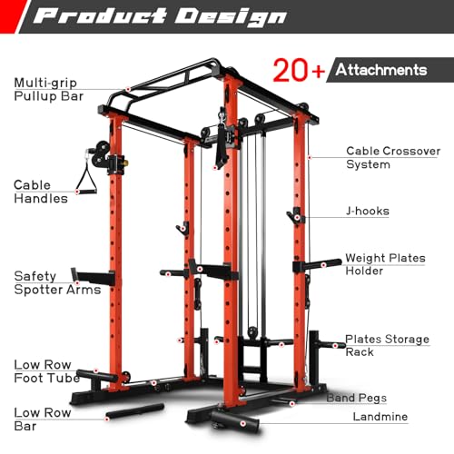 Multi-Function Squat Rack Power Cage with Cable Crossover System R692