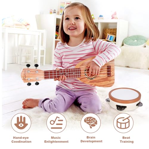 Kids Guitar Set 7 in 1 Musical Instruments with Ukulele Flute Tambourine Maracas O619