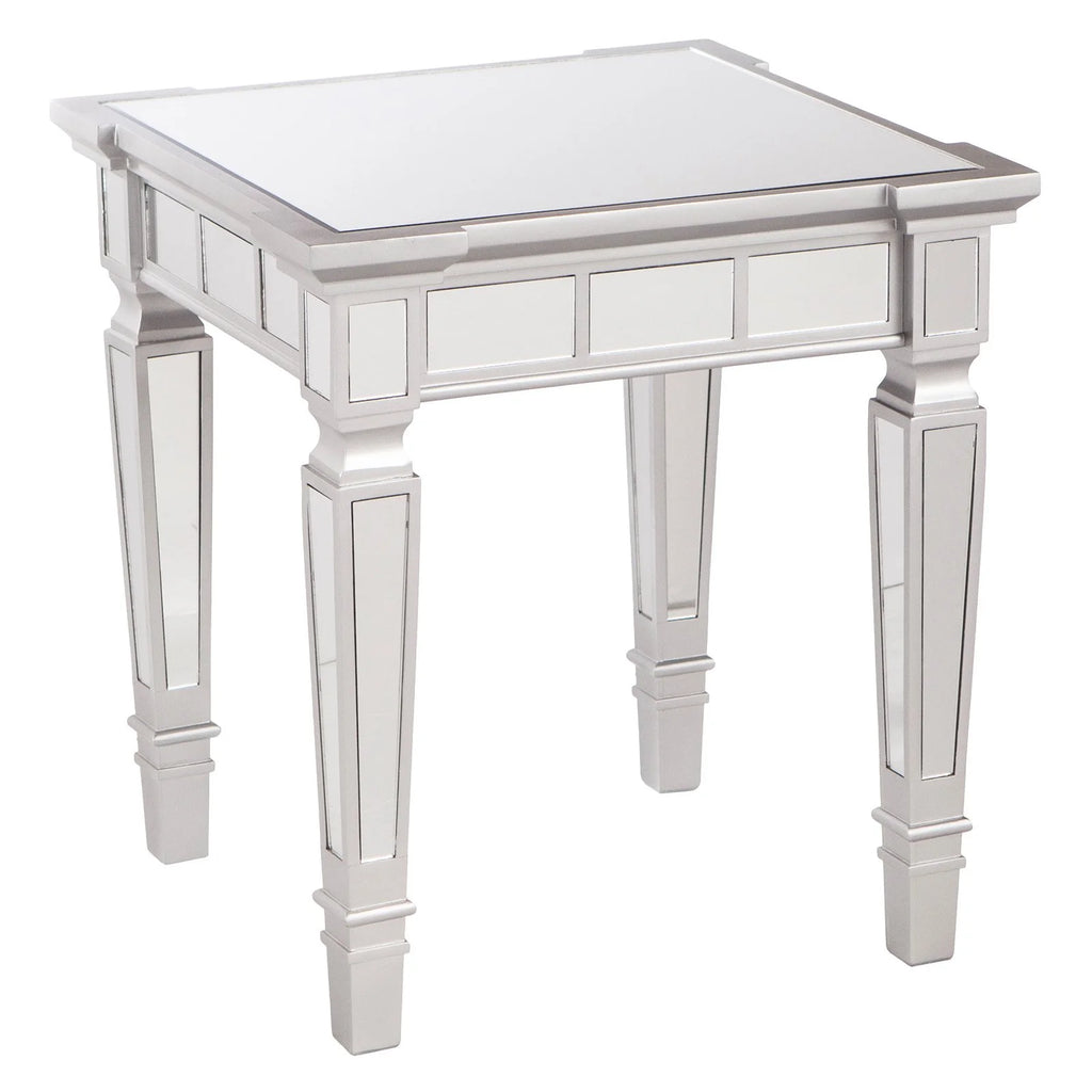 Square Mirrored Wood End Table O544