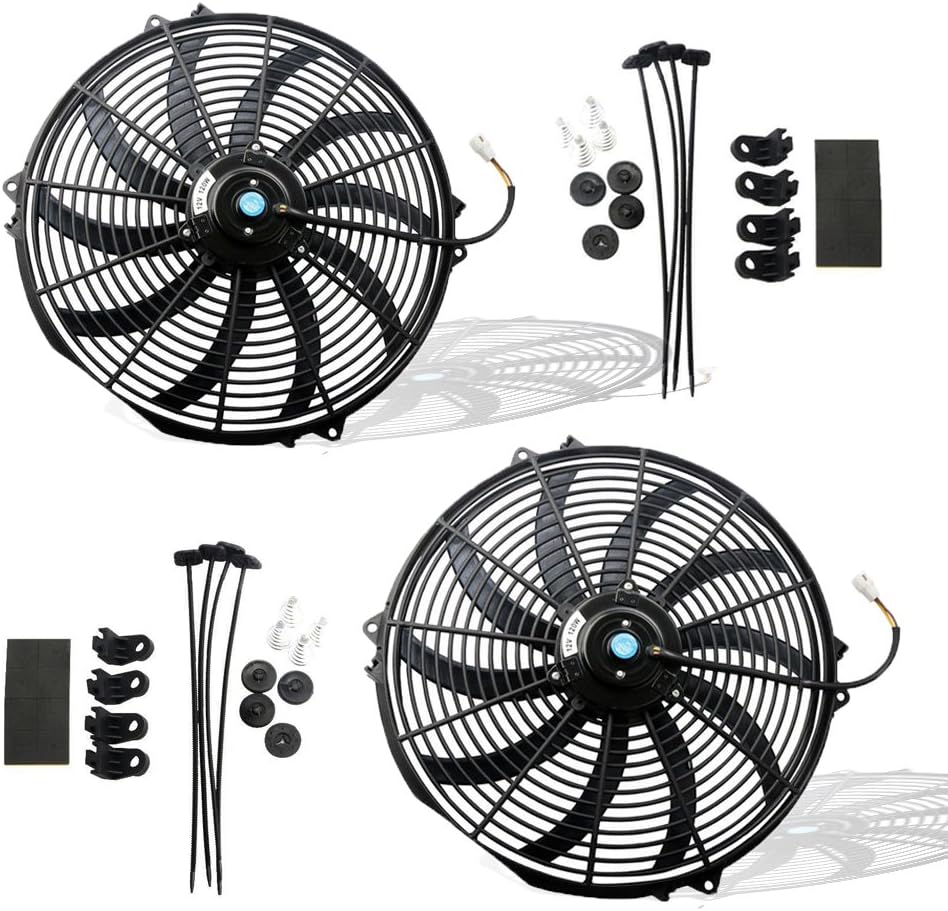 Black Universal Electric Radiator Slim Fan 12V 16 Inch X2 Pack of 2 C66798