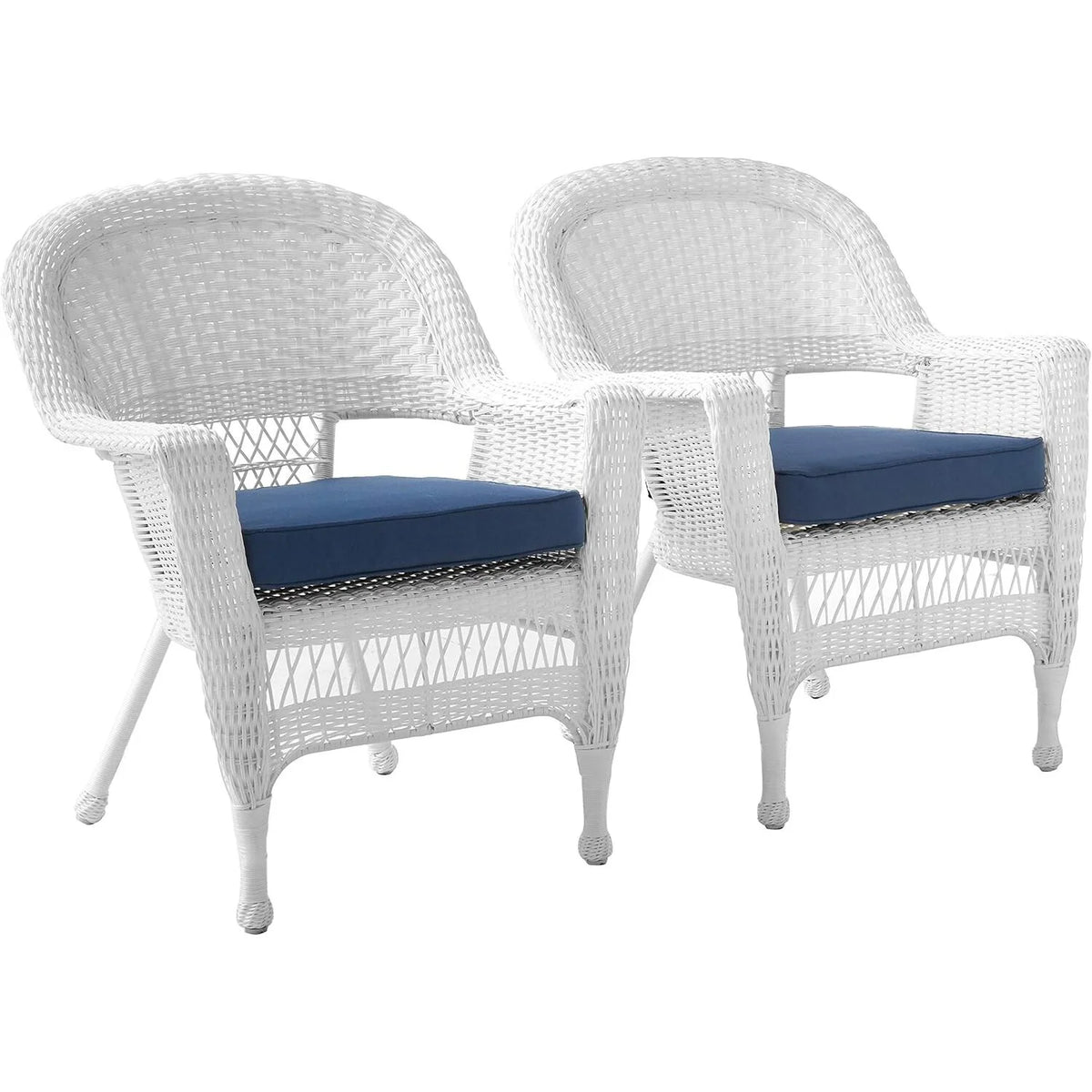 White Wicker Chair with Blue Cushion Set of 2 I926970