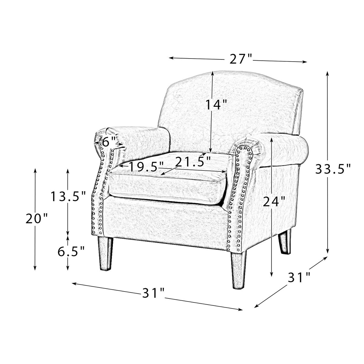 Faux Leather Arm Chair with Nailhead Trim and Rolled Arms Set of 2 F488140